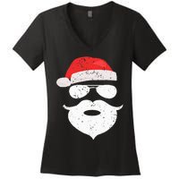 Funny Hipster Santa Beard Sunglasses and Red Hat Christmas Women's V-Neck T-Shirt