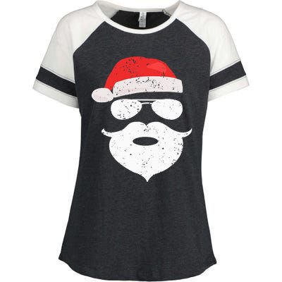 Funny Hipster Santa Beard Sunglasses and Red Hat Christmas Enza Ladies Jersey Colorblock Tee