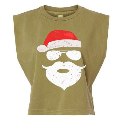 Funny Hipster Santa Beard Sunglasses and Red Hat Christmas Garment-Dyed Women's Muscle Tee