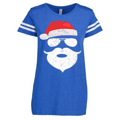 Funny Hipster Santa Beard Sunglasses and Red Hat Christmas Enza Ladies Jersey Football T-Shirt