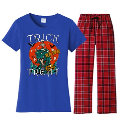 Funny Halloween Skeleton Dino Trick Rawr Treat TRex Great Gift Women's Flannel Pajama Set