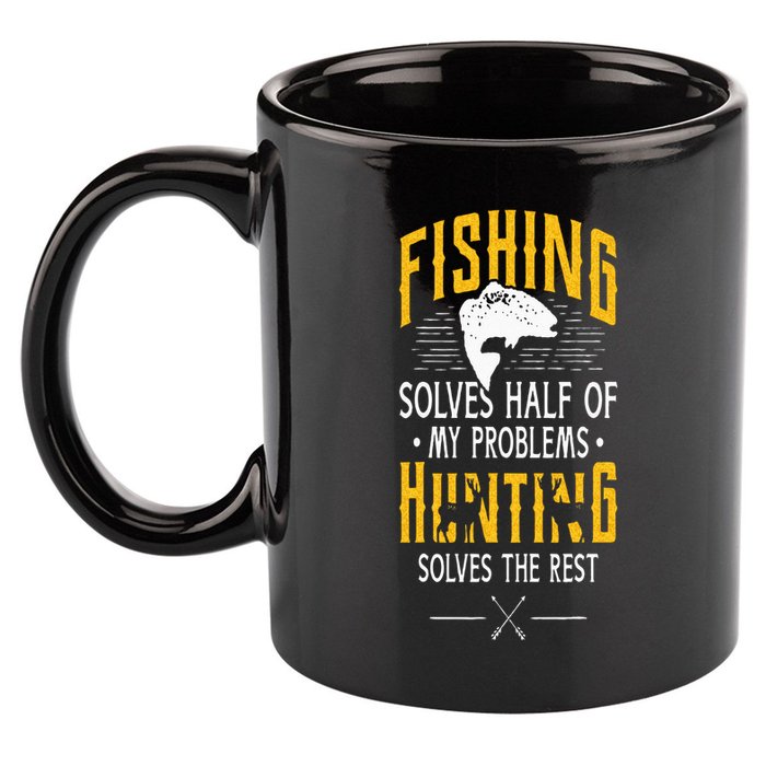 Fishing & Hunting Solve My Problems Funny Gift 11oz C Handle Ceramic Mug