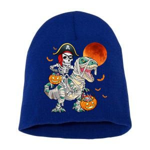 Funny Halloween Skeleton Riding Mummy Dinosaur T Rex Gift Short Acrylic Beanie