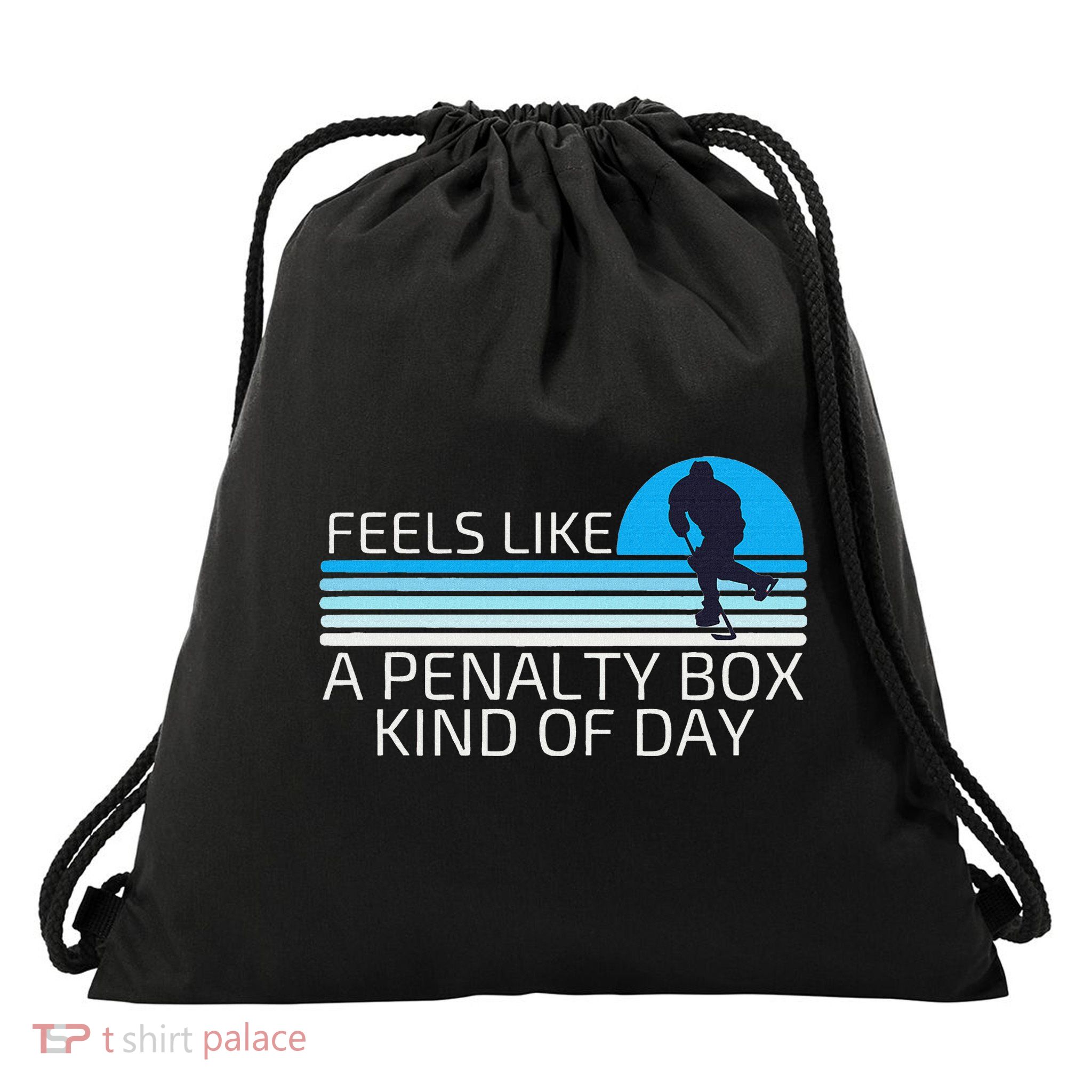 Funny Hockey Sunset Feels Like A Penalty Box Kind Of Day Drawstring Bag