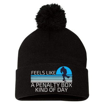 Funny Hockey Sunset Feels Like A Penalty Box Kind Of Day Pom Pom 12in Knit Beanie