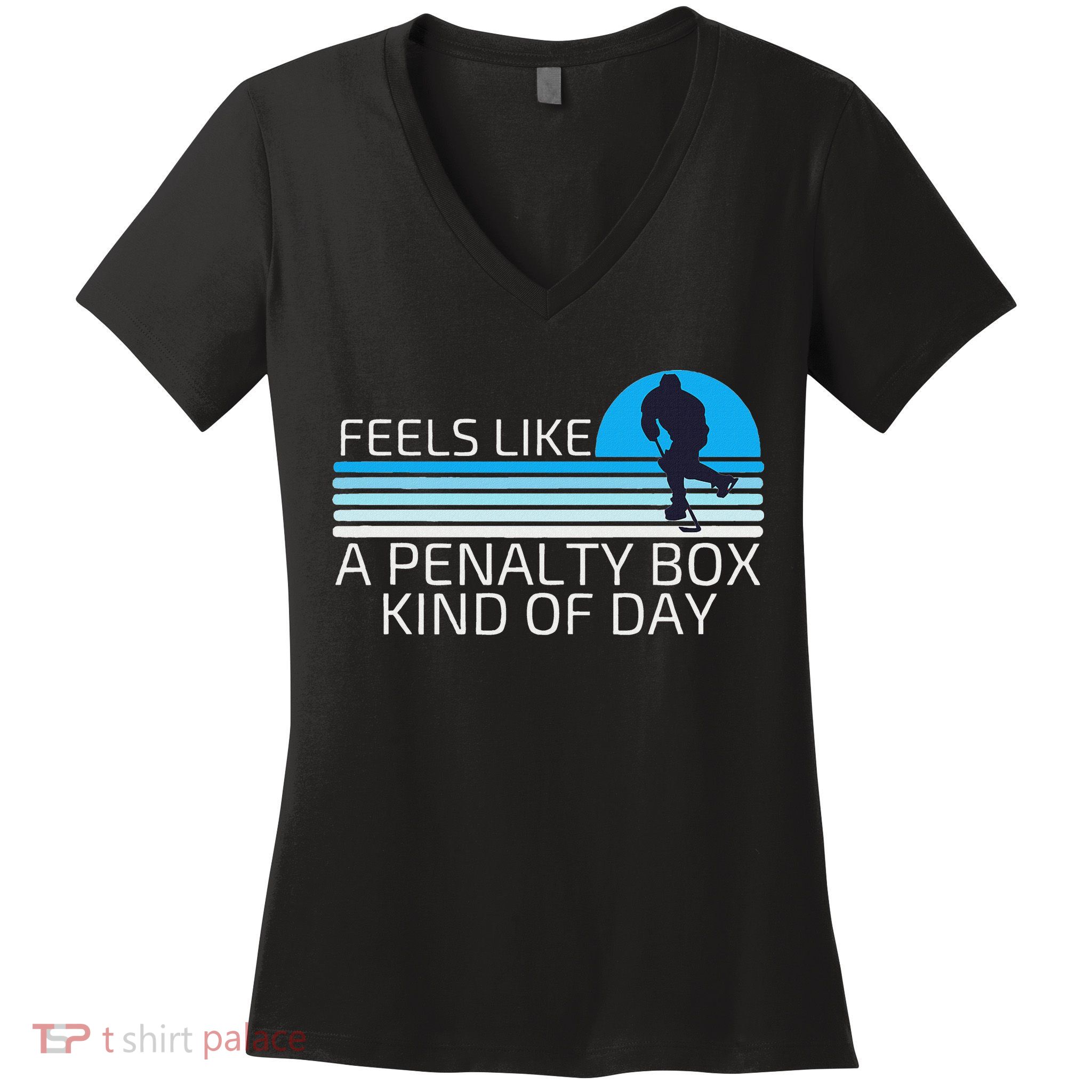 Funny Hockey Sunset Feels Like A Penalty Box Kind Of Day Women's V-Neck T-Shirt