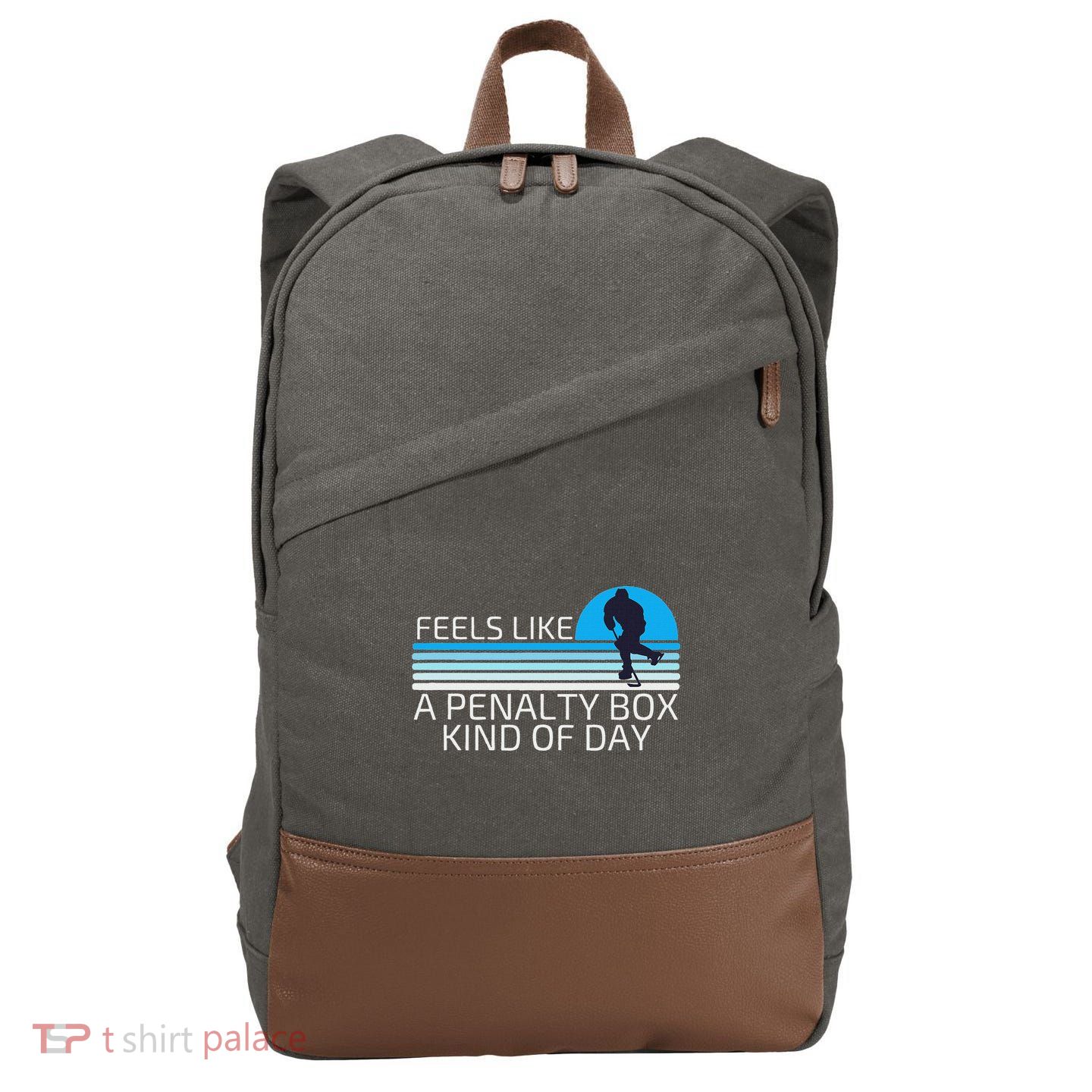 Funny Hockey Sunset Feels Like A Penalty Box Kind Of Day Cotton Canvas Backpack