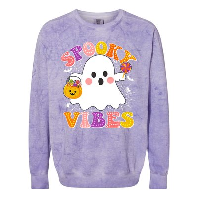 Funny Halloween Spooky Vibes Trick Or Treating Ghost Colorblast Crewneck Sweatshirt