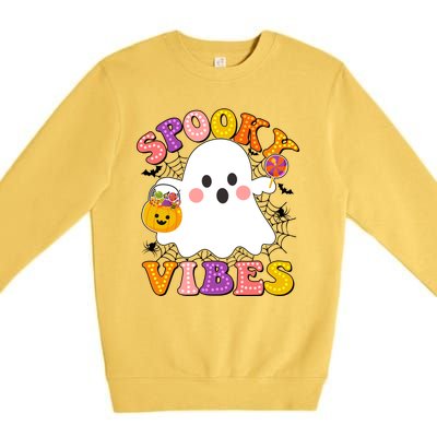 Funny Halloween Spooky Vibes Trick Or Treating Ghost Premium Crewneck Sweatshirt