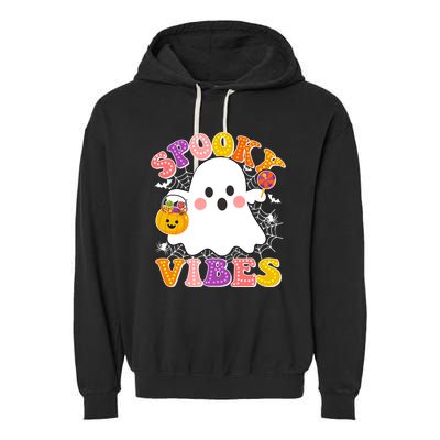 Funny Halloween Spooky Vibes Trick Or Treating Ghost Garment-Dyed Fleece Hoodie