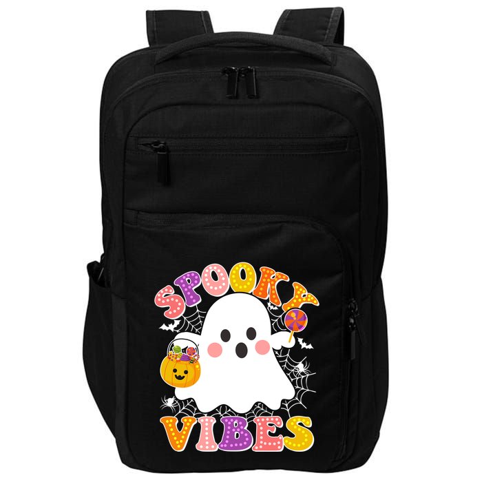 Funny Halloween Spooky Vibes Trick Or Treating Ghost Impact Tech Backpack