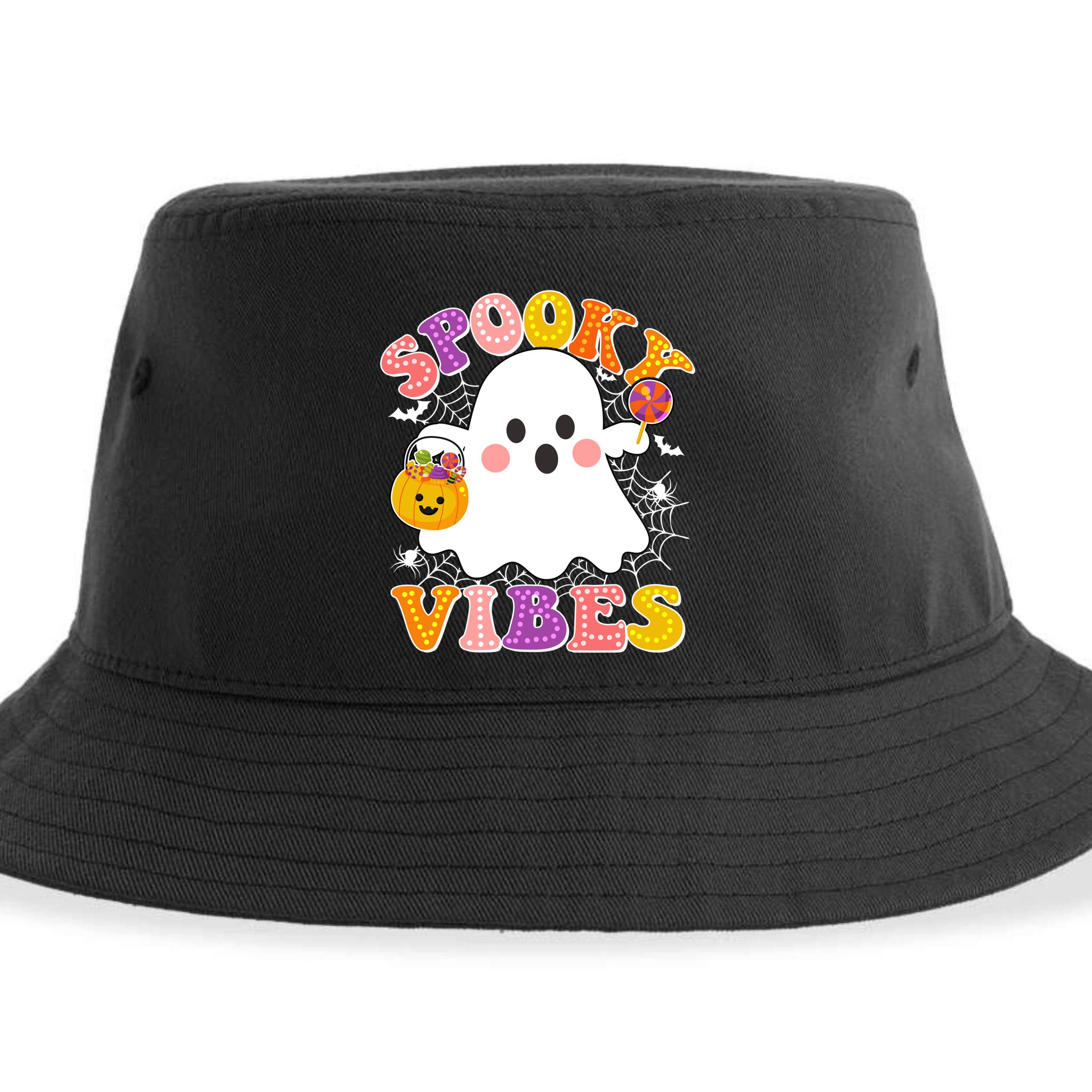 Funny Halloween Spooky Vibes Trick Or Treating Ghost Sustainable Bucket Hat