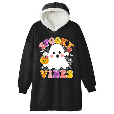 Funny Halloween Spooky Vibes Trick Or Treating Ghost Hooded Wearable Blanket