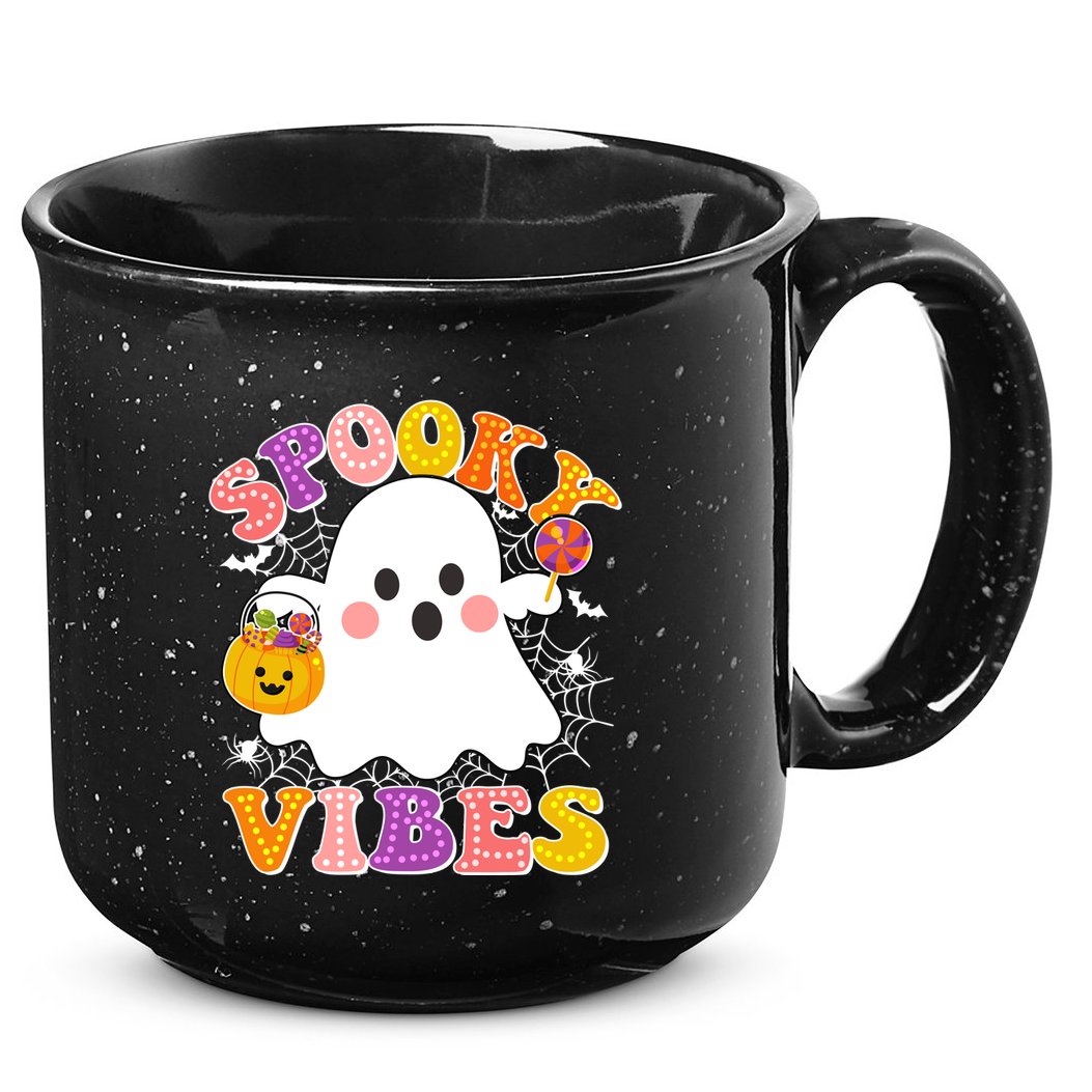 Funny Halloween Spooky Vibes Trick Or Treating Ghost 15oz Campfire Ceramic Mug