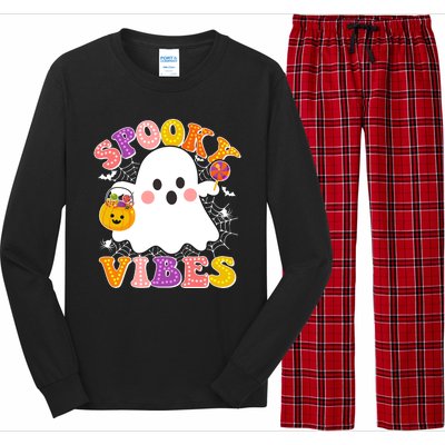 Funny Halloween Spooky Vibes Trick Or Treating Ghost Long Sleeve Pajama Set