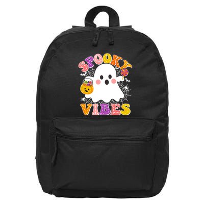 Funny Halloween Spooky Vibes Trick Or Treating Ghost 16 in Basic Backpack