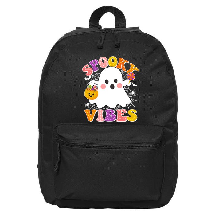 Funny Halloween Spooky Vibes Trick Or Treating Ghost 16 in Basic Backpack