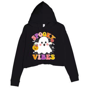 Funny Halloween Spooky Vibes Trick Or Treating Ghost Crop Fleece Hoodie