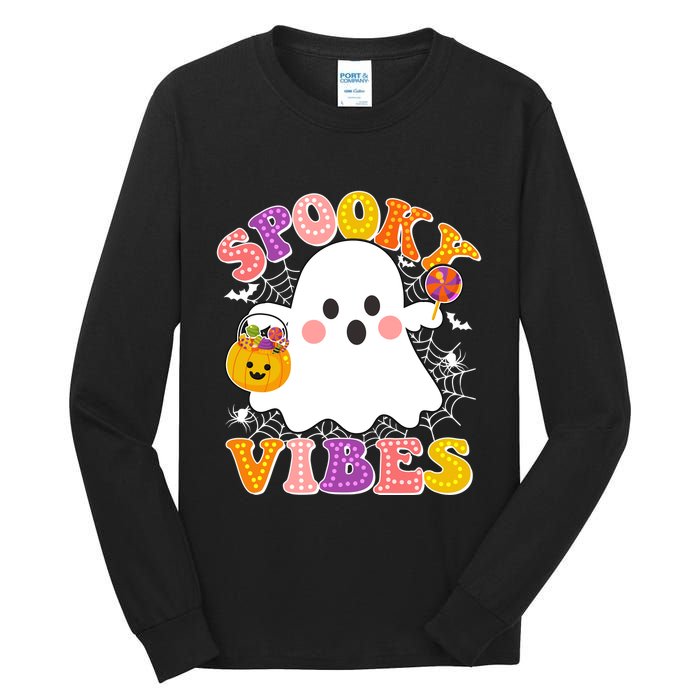 Funny Halloween Spooky Vibes Trick Or Treating Ghost Tall Long Sleeve T-Shirt