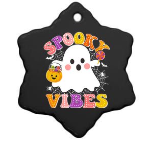 Funny Halloween Spooky Vibes Trick Or Treating Ghost Ceramic Star Ornament