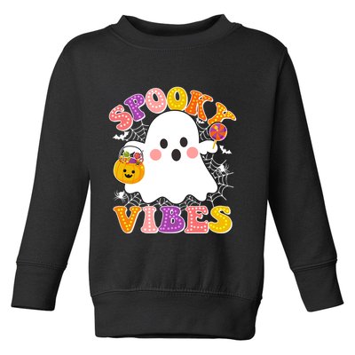 Funny Halloween Spooky Vibes Trick Or Treating Ghost Toddler Sweatshirt