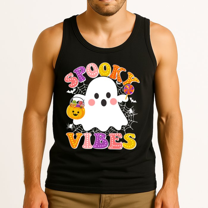 Funny Halloween Spooky Vibes Trick Or Treating Ghost Tank Top