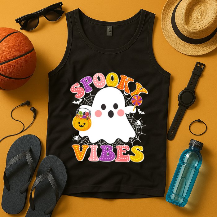 Funny Halloween Spooky Vibes Trick Or Treating Ghost Tank Top