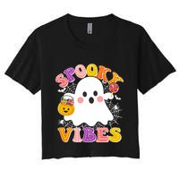 Funny Halloween Spooky Vibes Trick Or Treating Ghost Crop Top