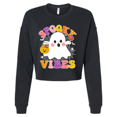 Funny Halloween Spooky Vibes Trick Or Treating Ghost Cropped Pullover Crew
