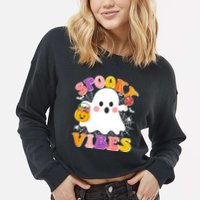 Funny Halloween Spooky Vibes Trick Or Treating Ghost Cropped Pullover Crew