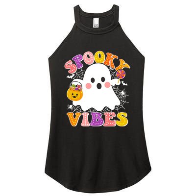 Funny Halloween Spooky Vibes Trick Or Treating Ghost Women's Perfect Tri Rocker Tank