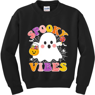 Funny Halloween Spooky Vibes Trick Or Treating Ghost Kids Sweatshirt