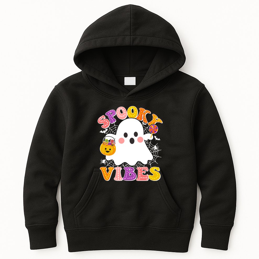 Funny Halloween Spooky Vibes Trick Or Treating Ghost Kids Hoodie