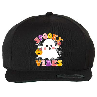 Funny Halloween Spooky Vibes Trick Or Treating Ghost Wool Snapback Cap
