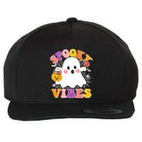 Funny Halloween Spooky Vibes Trick Or Treating Ghost Wool Snapback Cap