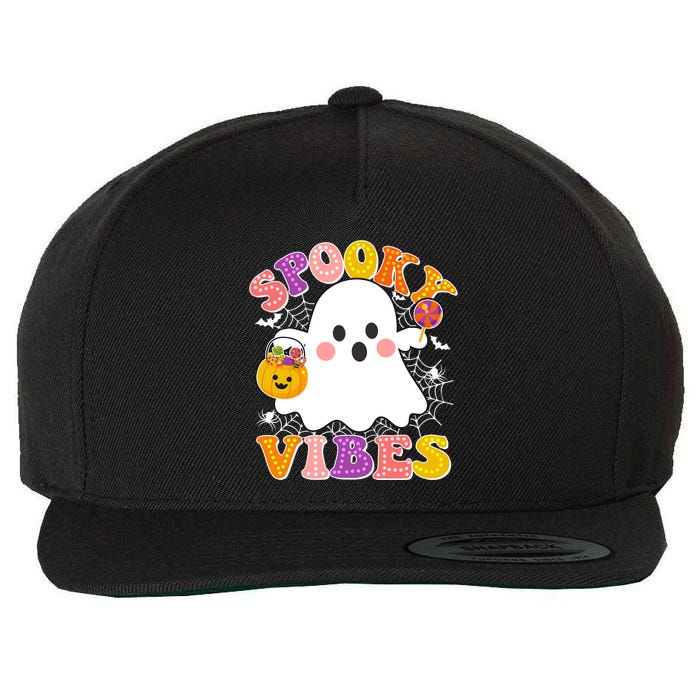Funny Halloween Spooky Vibes Trick Or Treating Ghost Wool Snapback Cap
