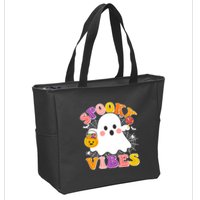 Funny Halloween Spooky Vibes Trick Or Treating Ghost Zip Tote Bag