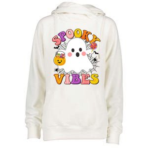 Funny Halloween Spooky Vibes Trick Or Treating Ghost Womens Funnel Neck Pullover Hood