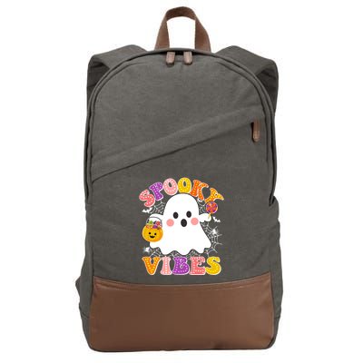 Funny Halloween Spooky Vibes Trick Or Treating Ghost Cotton Canvas Backpack