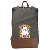 Funny Halloween Spooky Vibes Trick Or Treating Ghost Cotton Canvas Backpack