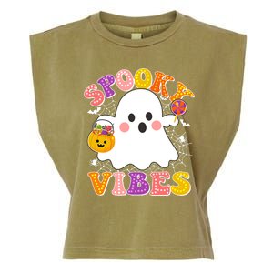 Funny Halloween Spooky Vibes Trick Or Treating Ghost Garment-Dyed Women's Muscle Tee