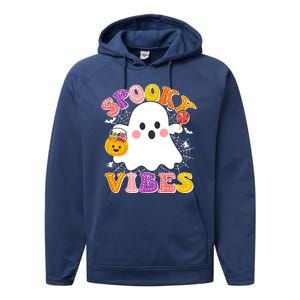 Funny Halloween Spooky Vibes Trick Or Treating Ghost Performance Fleece Hoodie