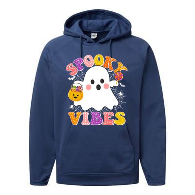 Funny Halloween Spooky Vibes Trick Or Treating Ghost Performance Fleece Hoodie