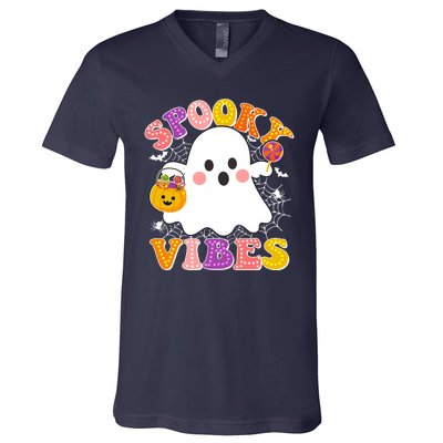 Funny Halloween Spooky Vibes Trick Or Treating Ghost V-Neck T-Shirt