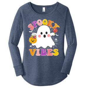 Funny Halloween Spooky Vibes Trick Or Treating Ghost Women's Perfect Tri Tunic Long Sleeve Shirt