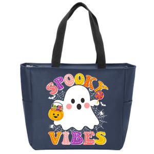 Funny Halloween Spooky Vibes Trick Or Treating Ghost Zip Tote Bag