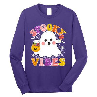 Funny Halloween Spooky Vibes Trick Or Treating Ghost Long Sleeve Shirt