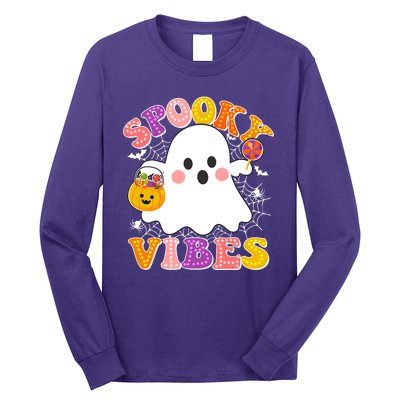 Funny Halloween Spooky Vibes Trick Or Treating Ghost Long Sleeve Shirt