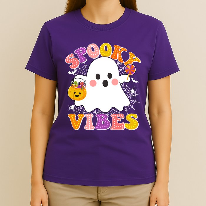 Funny Halloween Spooky Vibes Trick Or Treating Ghost T-Shirt