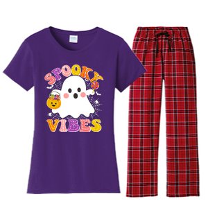 Funny Halloween Spooky Vibes Trick Or Treating Ghost Women's Flannel Pajama Set